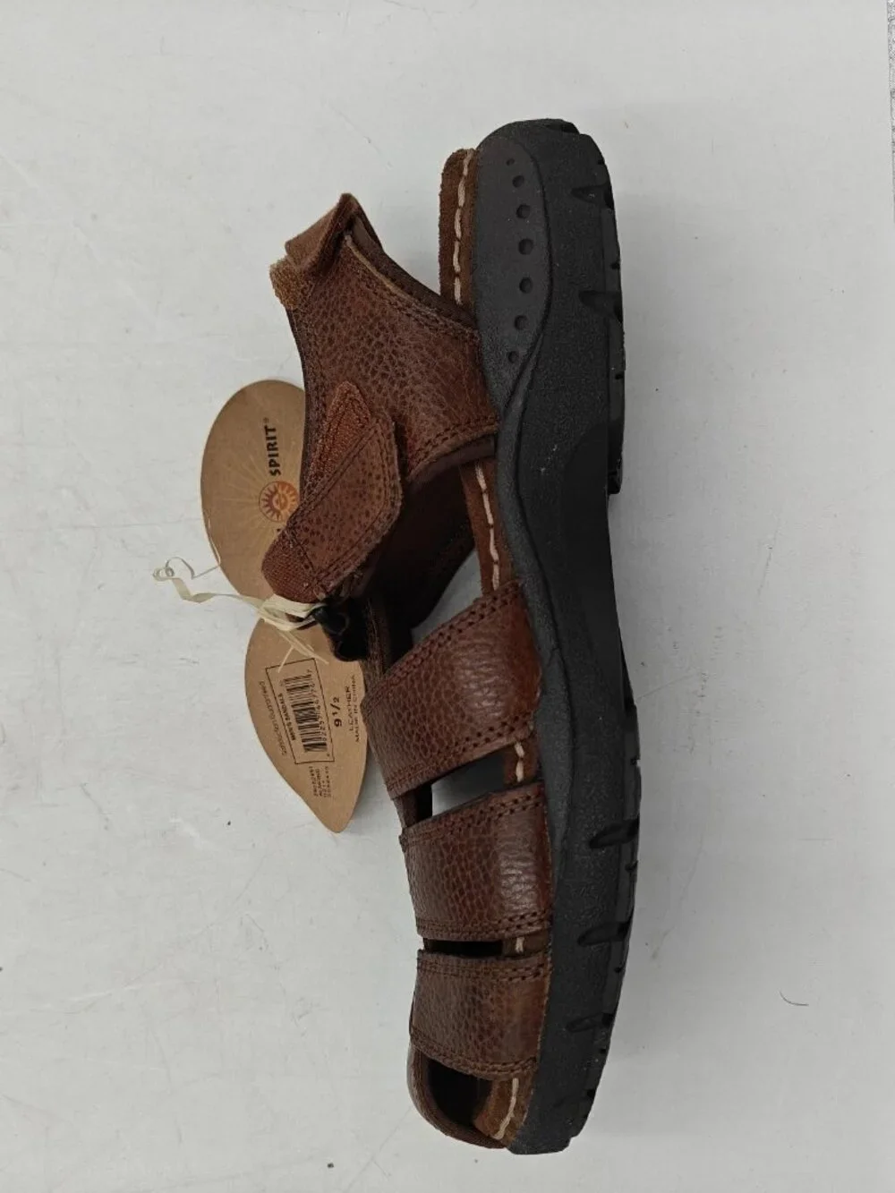 Earth Spirit Gelron 2000 Mens 9.5 Cognac Leather Fisherman Sandals Almond